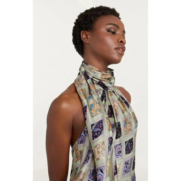 NWOT $795 Cinq a Sept Diamond Sea Melissa 100% Silk Dress - Halter Patterned - Picture 14 of 14